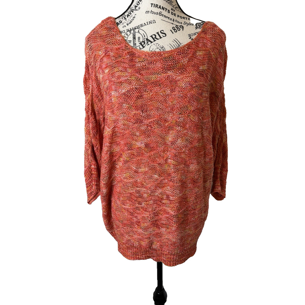 Dress Barn Women’s Sweater Large 3/4 Sleeve Loose Knit Coral Multicolor